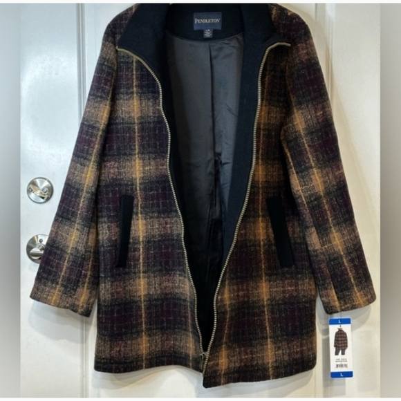 Pendleton Wool Blend Walker Jacket Coat Women Maroon Plaid NWT - Picture 2 of 6